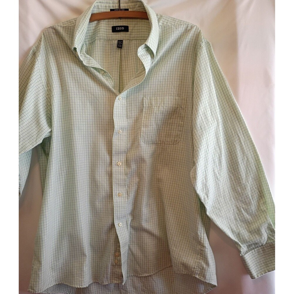 IZOD Shirt Mens XL Green Plaid Casual Preppy Classic Fit Button Up Long Sleeve